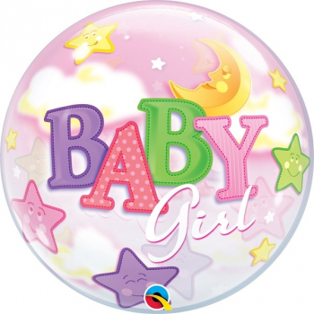 Single Bubble Ballon Baby Girl Moon & Stars
