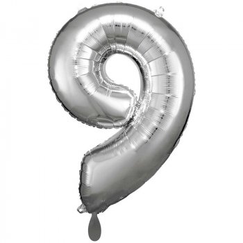 Folienballon Zahl 9 XXL silber