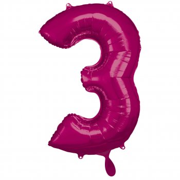 Folienballon Zahl 3 XXL pink