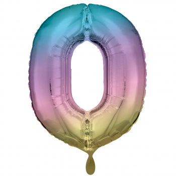 Folienballon Zahl 0 XXL Regenbogen pastell