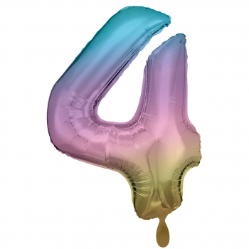 Folienballon Zahl 4 XXL Regenbogen pastell