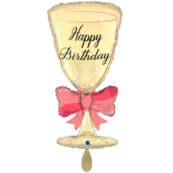 Folienballon - Happy Birthday Glass with Ribbon