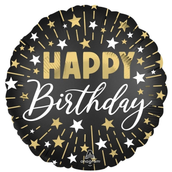 Folienballon - Satin Black Gold Silver HBD