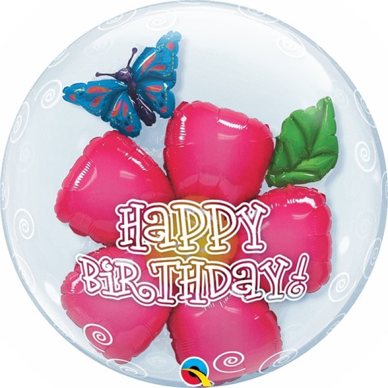 Double Bubble Ballon Happy Birthday Flower