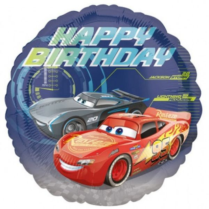 Folienballon Happy Birthday Cars