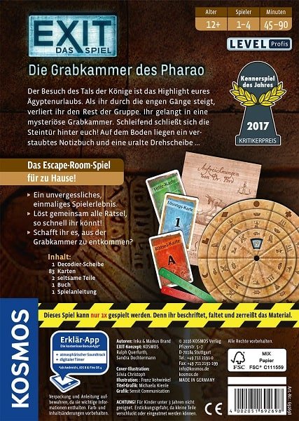 Exit das Spiel Die Grabkammer des Pharao Rückseite