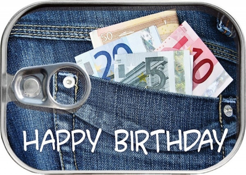 Dosenpost Happy Birthday Jeans Geldgeschenkverpackung
