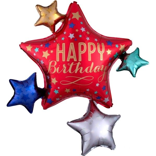 Folienballon Happy Birthday Satin Star Cluster