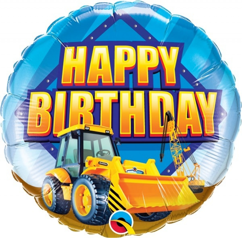 Folienballon Happy Birthday Construction Bagger