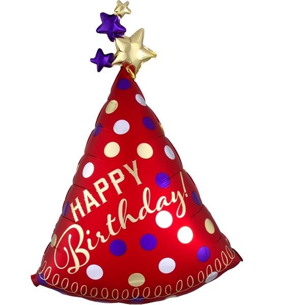 Folienballon Happy Birthday Red Satin Party Hat