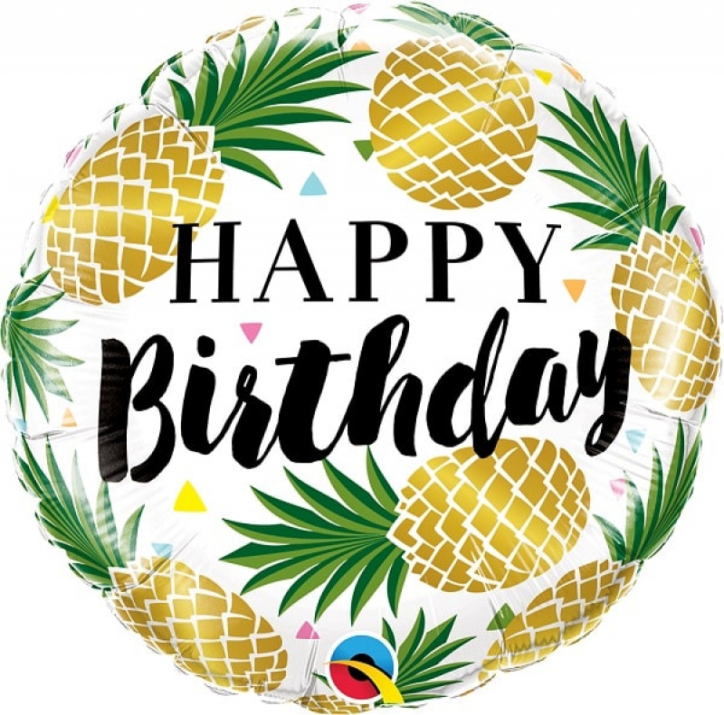 Folienballon Happy Birthday Golden Pineapples