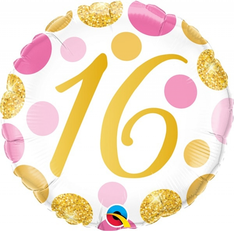 Folienballon 16 Pink & Gold Dots