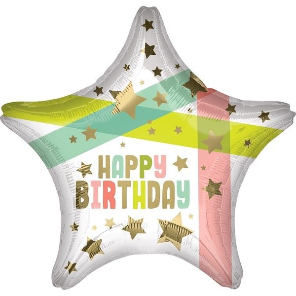 Folienballon Happy Birthday Gold Stars and Colors