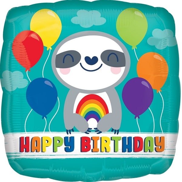 Folienballon Happy Birthday Sloth with rainbow