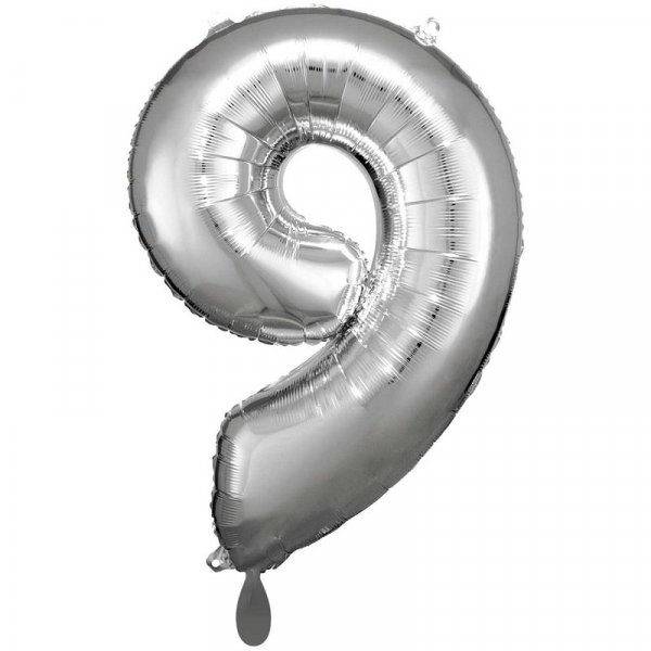 Folienballon Zahl 9 XXL silber