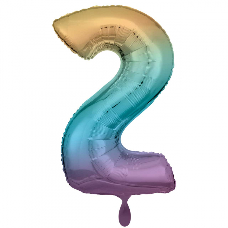 Folienballon Zahl 2 XXL Regenbogen pastell