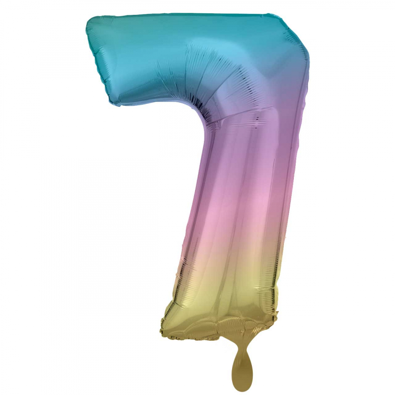 Folienballon Zahl 7 XXL Regenbogen pastell