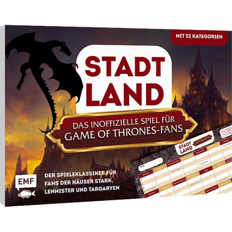 Stadt, Land, das inoffizielle Spiel für Game of Thrones-Fans Spielblock