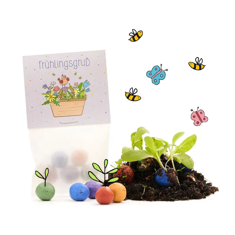 Bunte Blumenmurmeln - Frühlingsgruß - 5er Tütchen - Samenbomben